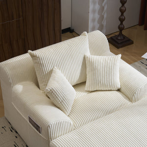 English Elm Oversized corduroy chaise lounge with ottoman, plush boneless sofa, ergonomic pillows for relaxing comfort Beige W1901P278402