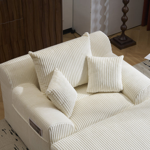 English Elm Oversized corduroy chaise lounge with ottoman, plush boneless sofa, ergonomic pillows for relaxing comfort Beige W1901P278402