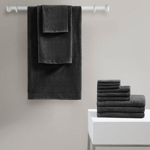 JLA Home 510 Design - 100% Cotton zero-twist 12-piece towel set — quick-dry, ultra-absorbent bath, hand & washcloths, OEKO-TEX certified Black 5DS73-0289