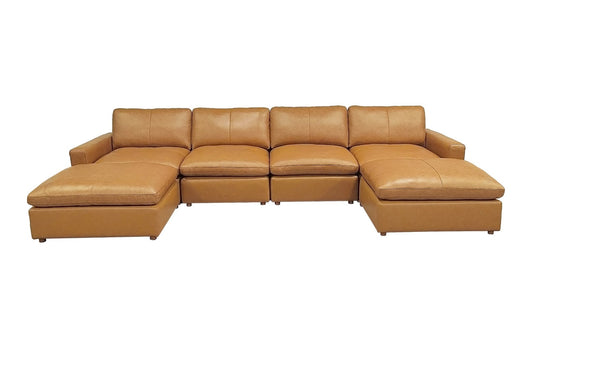 English Elm Leather Match Upholstered Modular Sectional for Spacious Open Plan Living Rooms Ginger B2748S00163