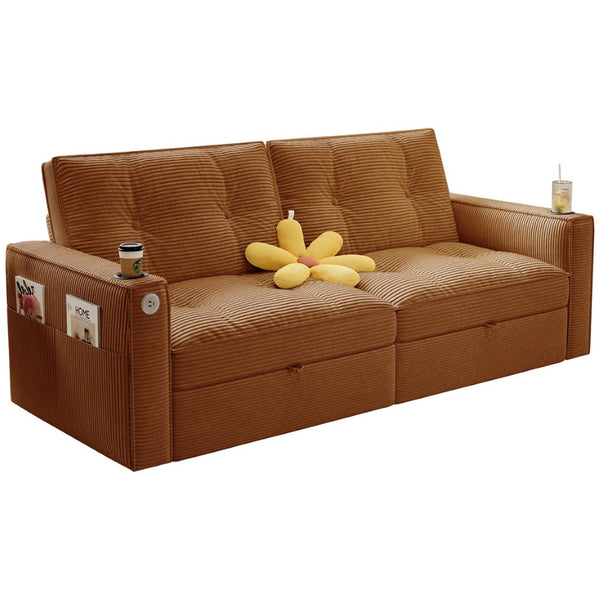 English Elm W3820s00010 Corduroy Sleeper Sofa Pull Out Guest Bed for Studio Apartments and Small Spaces Orange W3820S00030