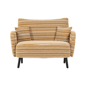 English Elm Modern tufted two-seater sofa with boucle upholstery, tapered legs, storage pockets, cozy compact design Mustard yellow W395P376588