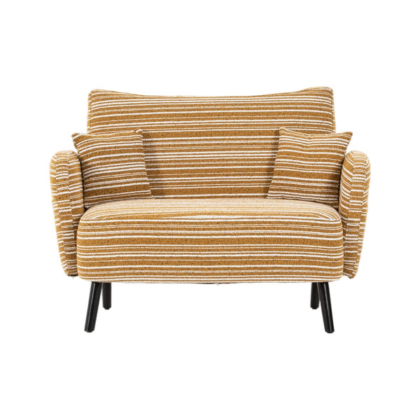 English Elm Modern tufted two-seater sofa with boucle upholstery, tapered legs, storage pockets, cozy compact design Mustard yellow W395P376588