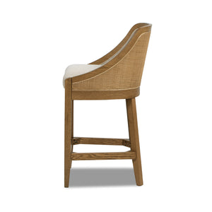 English Elm Jennifer Taylor Home - Charleston 27" Oak Counter Stool with Cane Back & Performance Fabric, Taupe Beige, Durable Comfort B2719P372713