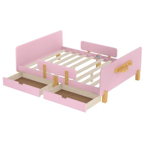 English Elm Twin Low Profile Kids Floor Bed Pine Wood Frame with Safety Rail and Built in Bookshelf Pink W1580P373245