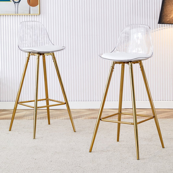 English Elm Modern White+Gold Upholstered Bar Chair with Metal Legs — Compact Water-Resistant PU Seating for Kitchen, Dining, Terrace (Easy Assembly) W1151P154368