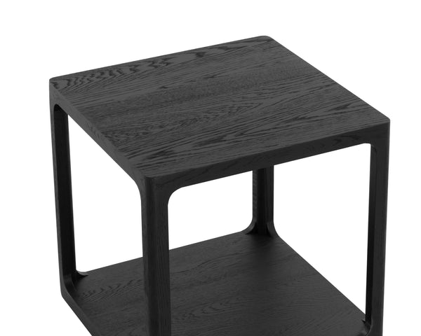Sunpan Doncaster Side Table - Elegant Solid Oak Design with Adjustable Levelers for Modern Interiors Black