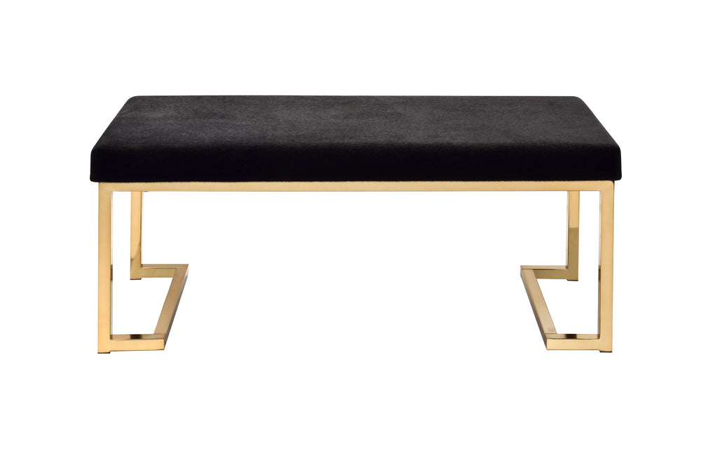 English Elm Boice Luxe Black Faux Fur Bench with Padded Polyester Seat and Champagne C-Base Accent for Glam Decor B2726P254144