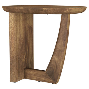 English Elm Alamitos Sculptural Mango Wood Side Table in Rich Brown with L-Shaped Legs, Artistic Rounded Rectangle Design B062P299785