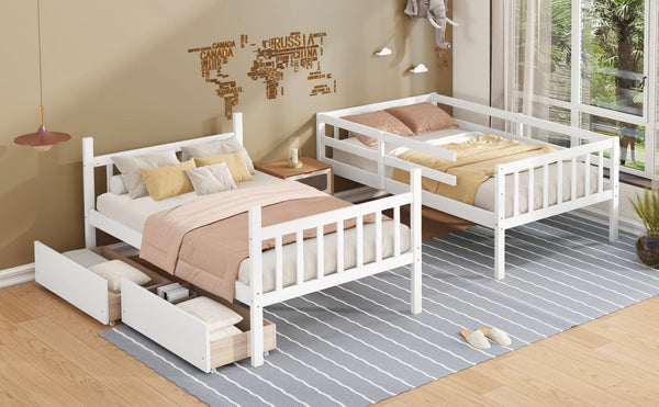 English Elm Twin Over Twin Rubberwood Bunk Bed With 2 Drawers – Convertible, Safe, Stylish & Space-Saving Design W504S00199-GIGA