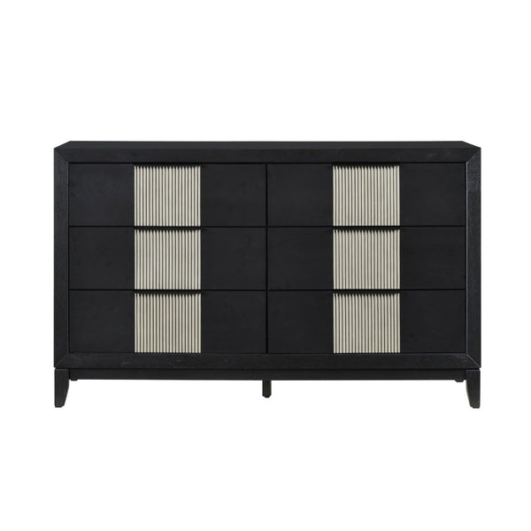 English Elm Contemporary Solid Wood Six Drawer Dresser with Reeded Panels for Modern Bedrooms B011P456451