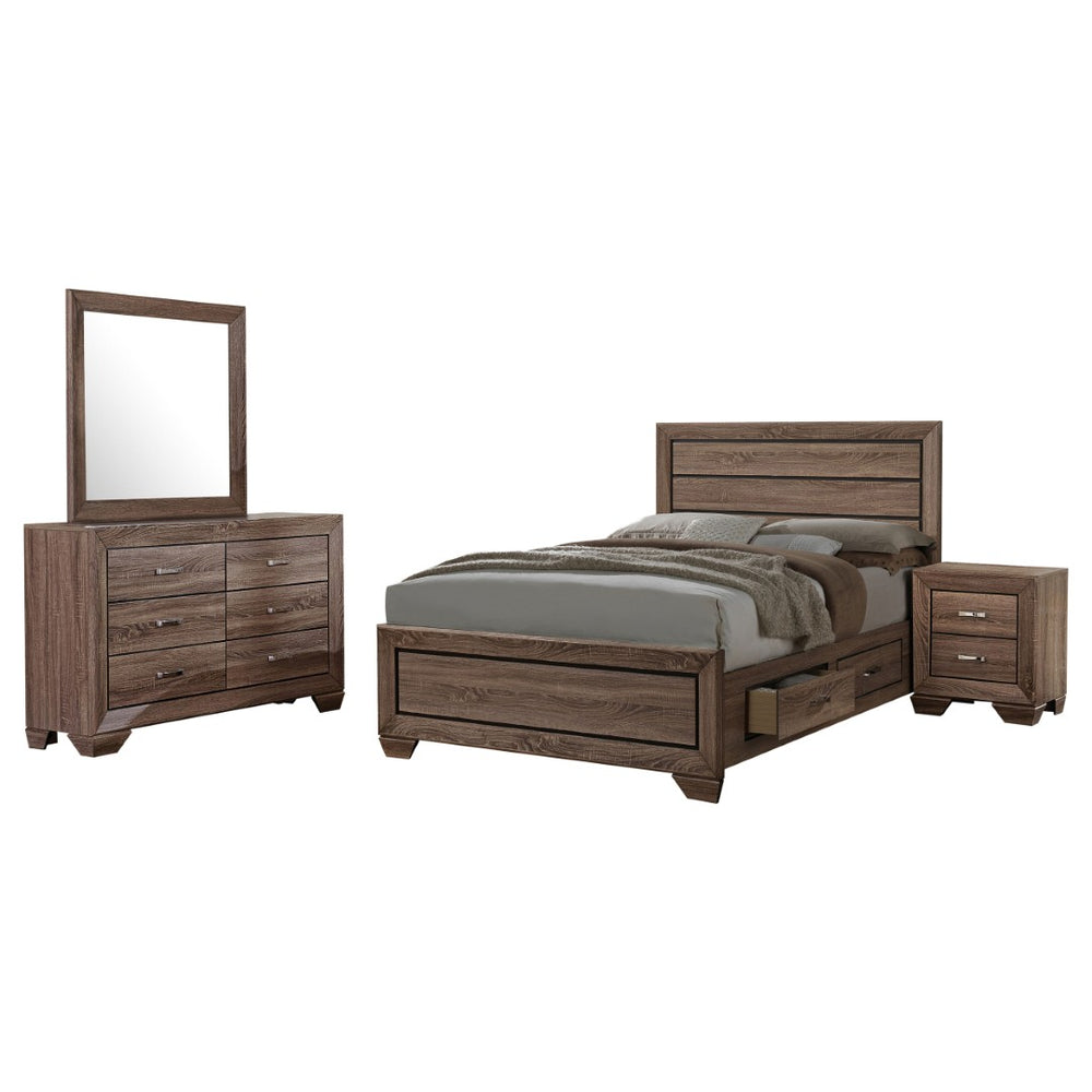 English Elm Carina Queen Bedroom Set Grey Oak Paneled Headboard Nickel Hardware Five Piece Taupe B062S00759