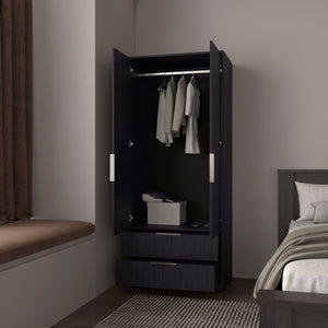 English Elm Trappe Black Armoire Cabinet for Bedroom & Office — Stylish Engineered Wood, Durable, Organized Storage B092S00297