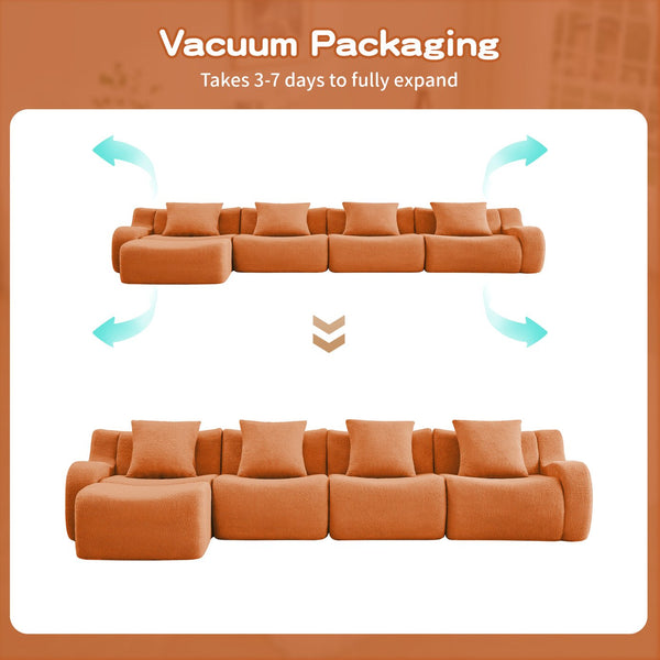 English Elm L-Shaped 4-Seat Modular Sofa In Soft Teddy Fabric – No Assembly, Ergonomic Design & Anti-Slip Base W714S01454