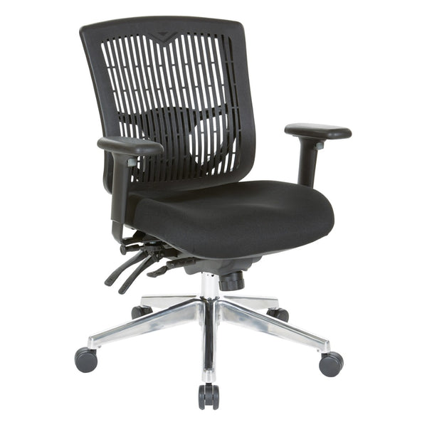 OSP Home Furnishings Contoured Plastic Back Manager Chair with Lumbar Support Foam Seat and Chrome Base 97898CBK-30