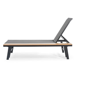 English Elm Christopher Knight Home® - Waterloo Chaise Lounge With Wood Side Table – Outdoor Recliner, 5-Position Adjustable Comfort! N775P210087B