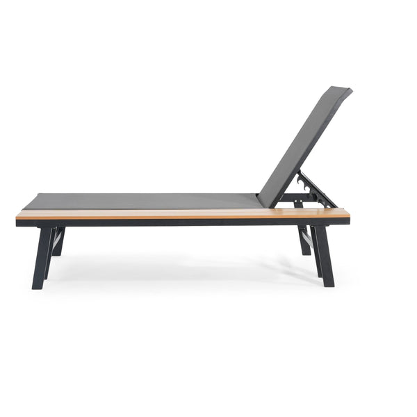 English Elm Christopher Knight Home® - Waterloo Chaise Lounge With Wood Side Table – Outdoor Recliner, 5-Position Adjustable Comfort! N775P210087B