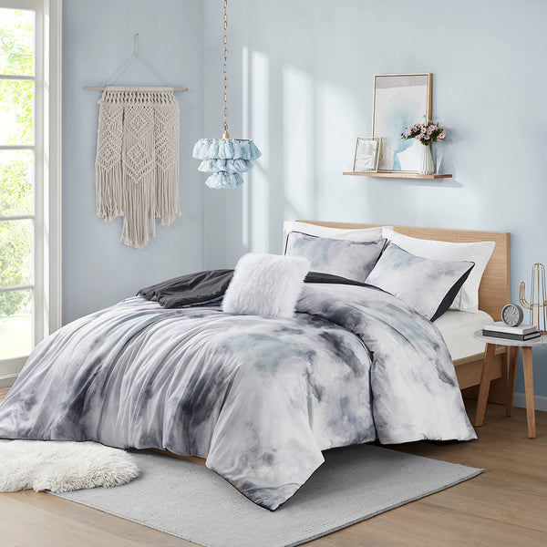 JLA Home Intelligent Design - Watercolor Cassiopeia Tie Dye Duvet Cover Set with OEKO‑TEX Antimicrobial Finish and Plush Pillow 90 L x 104 W x 0.13H ID12-2390