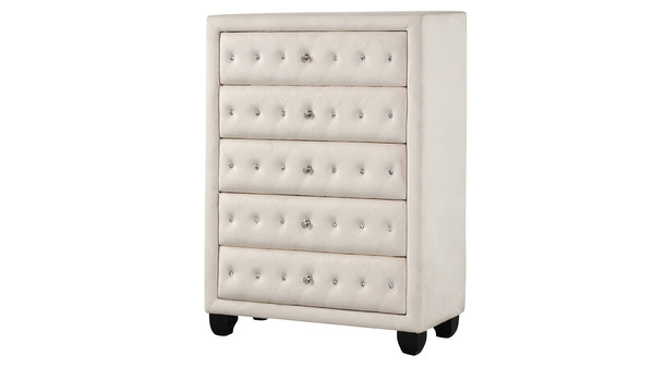 English Elm Encore Modern Style Tufted Queen 5Pc Bedroom Set In Soft Beige - Chic Comfort & Ample Storage Solutions B009S01711