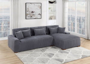 English Elm Modern Plush Corduroy 2pc Sectional Sofa with Chaise, Sleek Low-Profile Legs and 5 Accent Pillows Dark Gray 41 L x 21 W x 74 H B011S01280
