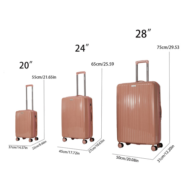 English Elm Luggage 3 Piece Pp Hard Shell Travel Set with Spinner Wheels Expandable Carry On Rose Gold T3292P317021