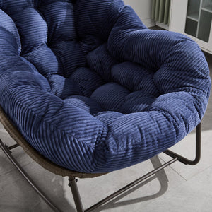 English Elm Outdoor Rattan Rocking Chair Oversized Hand-Woven Patio Egg Recliner with Plush Cushion Comfortably Rocking Navy Blue W640P271520