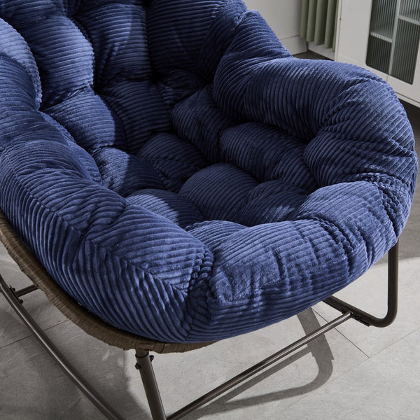 English Elm Outdoor Rattan Rocking Chair Oversized Hand-Woven Patio Egg Recliner with Plush Cushion Comfortably Rocking Navy Blue W640P271520