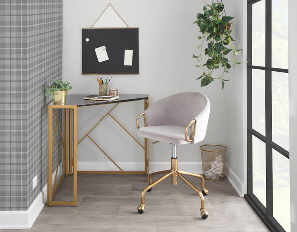 English Elm Task Chair with Black Velvet Seat and Glam Metal Base for Home Office Gold,Silver B202P474177