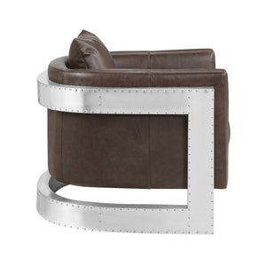 English Elm Betla Top Grain Leather Accent Chair with Sculptural Aluminum Frame for Modern Spaces B2726P457630
