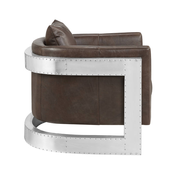 English Elm Betla Top Grain Leather Accent Chair with Sculptural Aluminum Frame for Modern Spaces B2726P457630