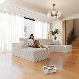 English Elm 131.9*68.9"Modular 131.9*68.9" Modular Sectional Sofa - Versatile Plush Corduroy Couch For Living Room & Apartment Use W3819S00032