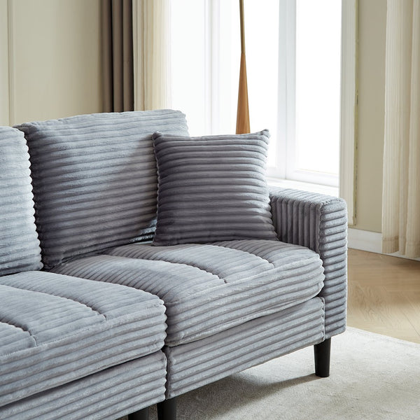 English Elm 122.5-Inch Oversized U-Shaped Modular Sofa Corduroy Sectional with Double Chaise, Ottoman, Pillows and Plastic Legs Grey W1193S00123