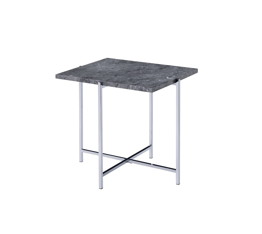 English Elm Adelae Sleek Faux Marble Top End Table with Chrome X-Base, Modern Durable MDF Design for Living Rooms B2726P271194