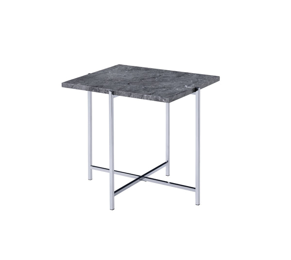 English Elm Adelae Sleek Faux Marble Top End Table with Chrome X-Base, Modern Durable MDF Design for Living Rooms B2726P271194