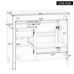 English Elm 36-Inch Modern Bathroom Vanity With Ceramic Sink, Durable Wood Frame, Adjustable Storage & Sleek Design N725P350849K