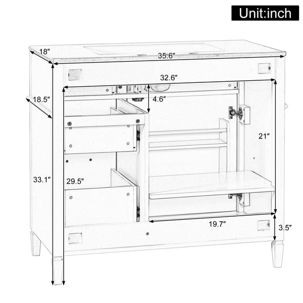 English Elm 36-Inch Modern Bathroom Vanity With Ceramic Sink, Durable Wood Frame, Adjustable Storage & Sleek Design N725P350849K