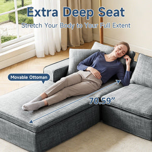 English Elm Cloud Couch Modular 4 Seater Sofa with Washable Linen and Pocket Spring Cushions Dark Gray W1765S00142