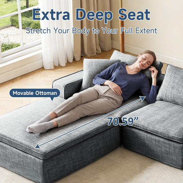 English Elm Cloud Couch Modular 4 Seater Sofa with Washable Linen and Pocket Spring Cushions Dark Gray W1765S00142