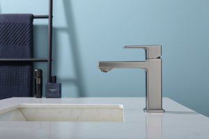 English Elm Gun Gray Single Hole Bathroom Faucet - Modern Sink Fixture With Easy Install & Two Hoses Included T3177P289655