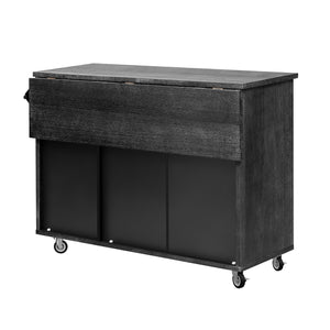 English Elm K&K Farmhouse Kitchen Island with 3D Wave Stripes Ash Veneer, Drop Leaf, Rolling Cart Storage Black N707P207915B