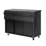 English Elm K&K 51.2"W 3D Wave Stripes Ash Veneer (Not Cheap Paper) Kitchen Island With Drop Leaf, Farmhouse Kitchen Island On Wheels With Internal Storage Rack, Rolling Kitchen Cart(Black)