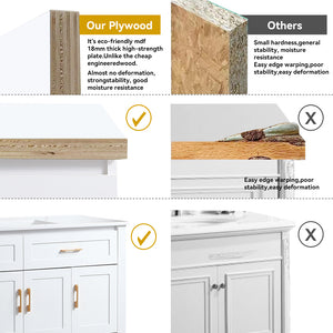 English Elm 48" White Bathroom Vanity with Resin Sink 4 Soft Close Doors Drawers Mdf Cabinet W3133S00027