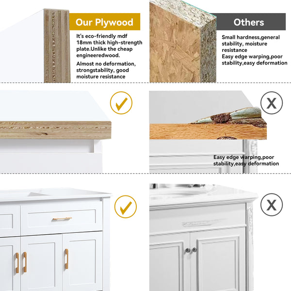 English Elm 48" White Bathroom Vanity with Resin Sink 4 Soft Close Doors Drawers Mdf Cabinet W3133S00027