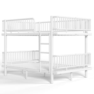English Elm Queen Over Metal Bunk Bed Convertible Platform Frame with Safety Guardrails Light White W5305S00064
