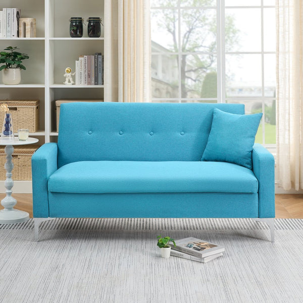 English Elm 57-inch Velvet Double Sofa with Built-In Storage, Solid Wood Frame, Silver Legs, 350lb Capacity and Modern Compact Design Blue W3356P346853