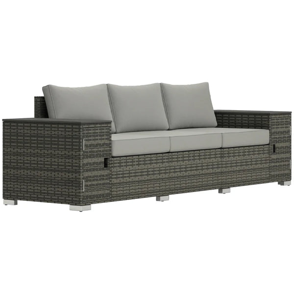 English Elm Comfortable Pe Wicker Outdoor Sofa with Hidden Storage Armrests and Steel Frame Patio Seating Gray T3971S00248
