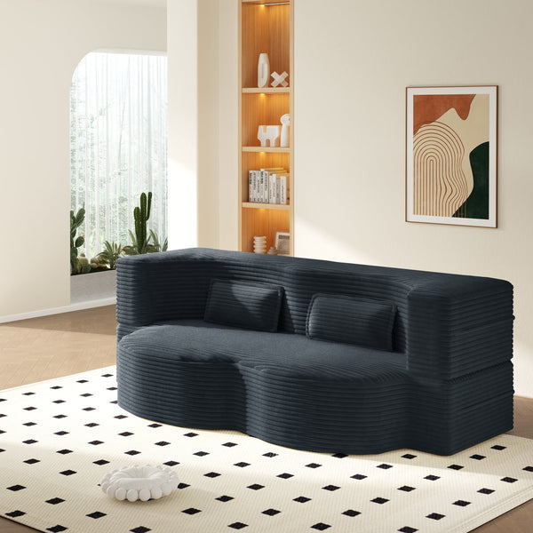 English Elm Modern Corduroy Floor Sofa Foldable Twin Sleeper Foam Filled for Dorms and Playrooms Dark Grey W1885P446607