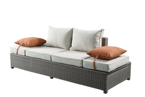 English Elm Salena Gray+Beige All-Weather Wicker Patio Sofa & Ottoman with 2 Toss Pillows, Foam Cushions, No-Assembly B2726P245456