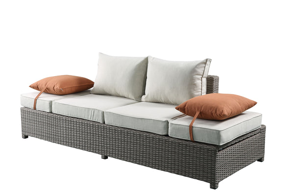 English Elm Salena Gray+Beige All-Weather Wicker Patio Sofa & Ottoman with 2 Toss Pillows, Foam Cushions, No-Assembly B2726P245456