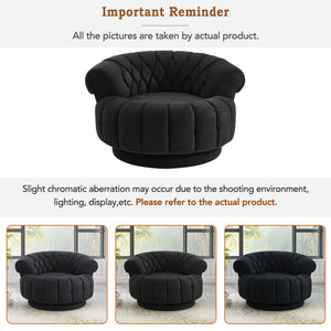 English Elm Swivel Barrel Accent Chair Chenille Tufted Round Club Seat for Living Room Lounge Black N719S002280B